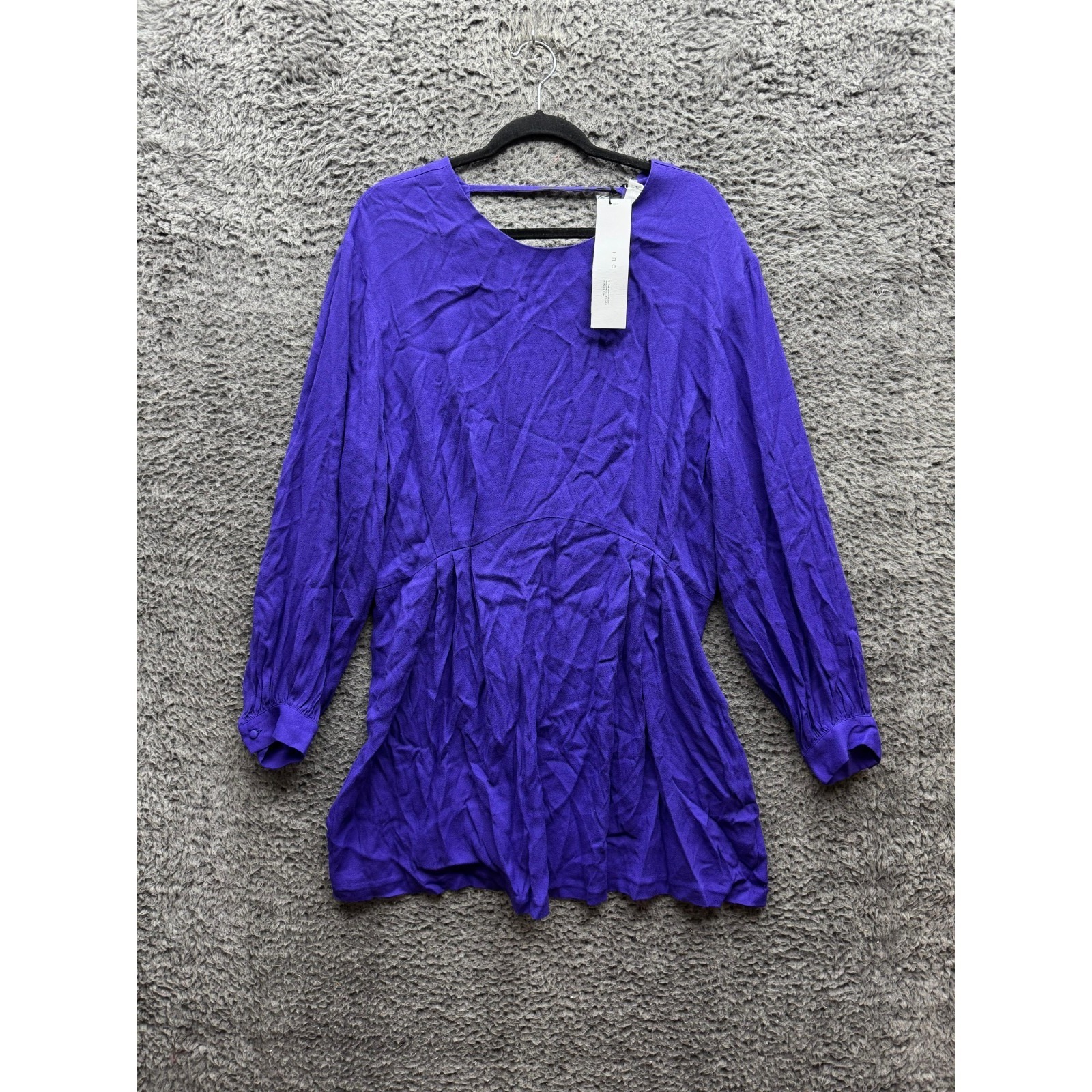 Nwt Iro Broken V-Neck Back Long Sleeve Mini Dress Purple Blue Womens Size 40 It